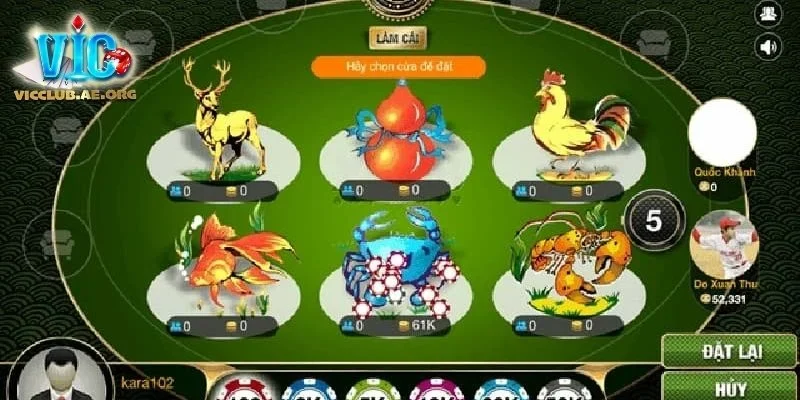 Giao diện game bầu cua với thiết kế sống động, dễ thao tác